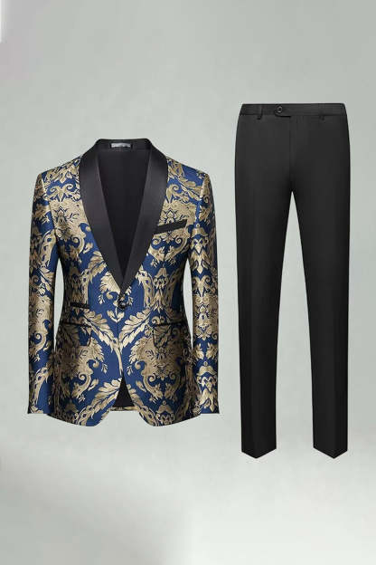 2 Pieces Shawl Lapel Green Jacquard Men's Prom Suits