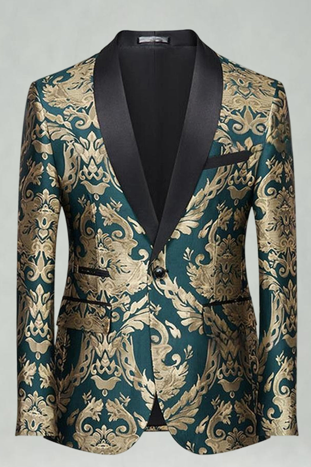 2 Pieces Shawl Lapel Green Jacquard Men's Prom Suits