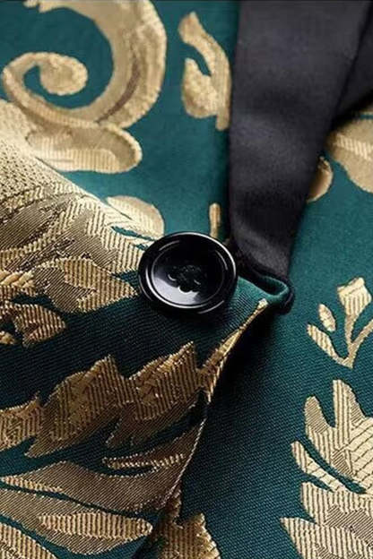 2 Pieces Shawl Lapel Green Jacquard Men's Prom Suits