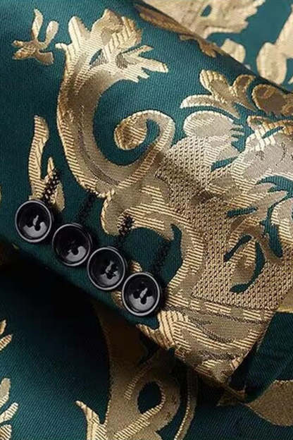 2 Pieces Shawl Lapel Green Jacquard Men's Prom Suits