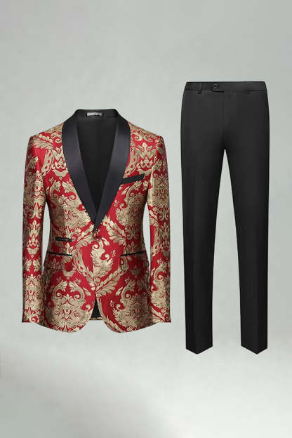 2 Pieces Shawl Lapel Green Jacquard Men's Prom Suits