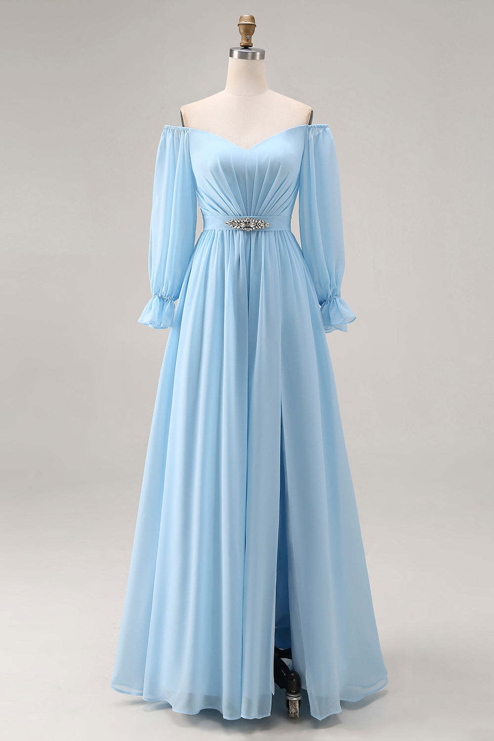 Sky Blue A Line Sweetheart Maxi Bridesmaid Dress with Bow