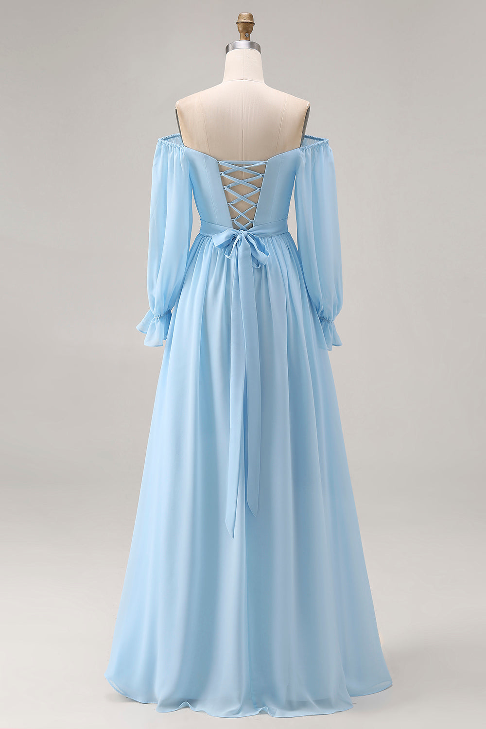 Sky Blue A Line Sweetheart Maxi Bridesmaid Dress with Bow