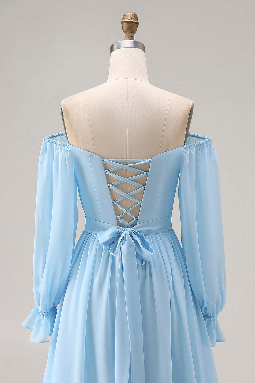 Sky Blue A Line Sweetheart Maxi Bridesmaid Dress with Bow