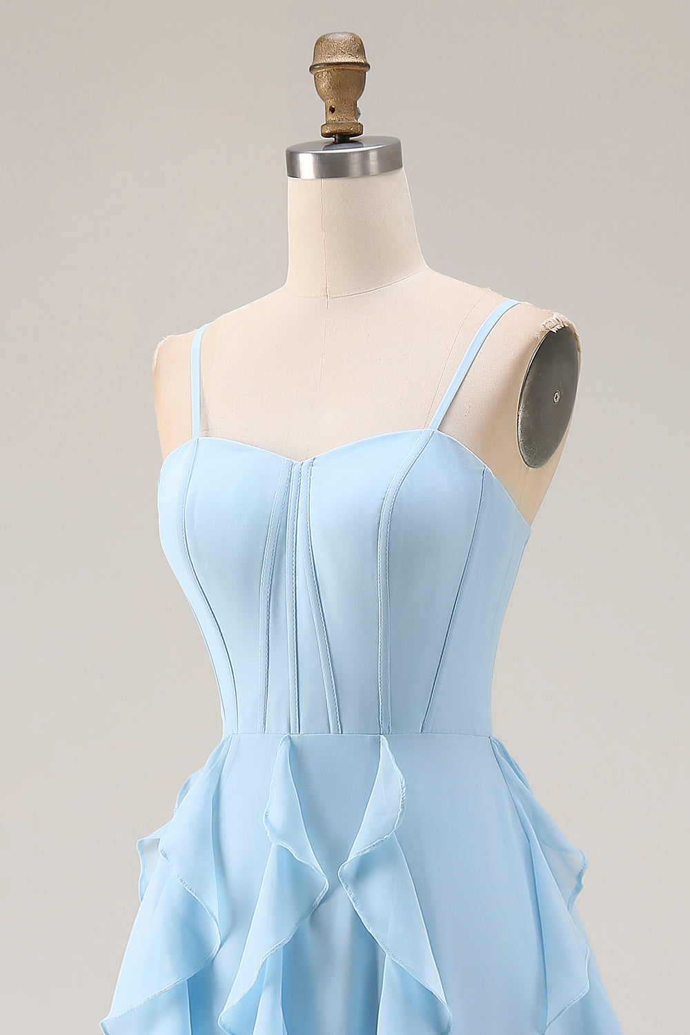 Sky Blue A Line Corset Ruffled Long Bridesmaid Dress