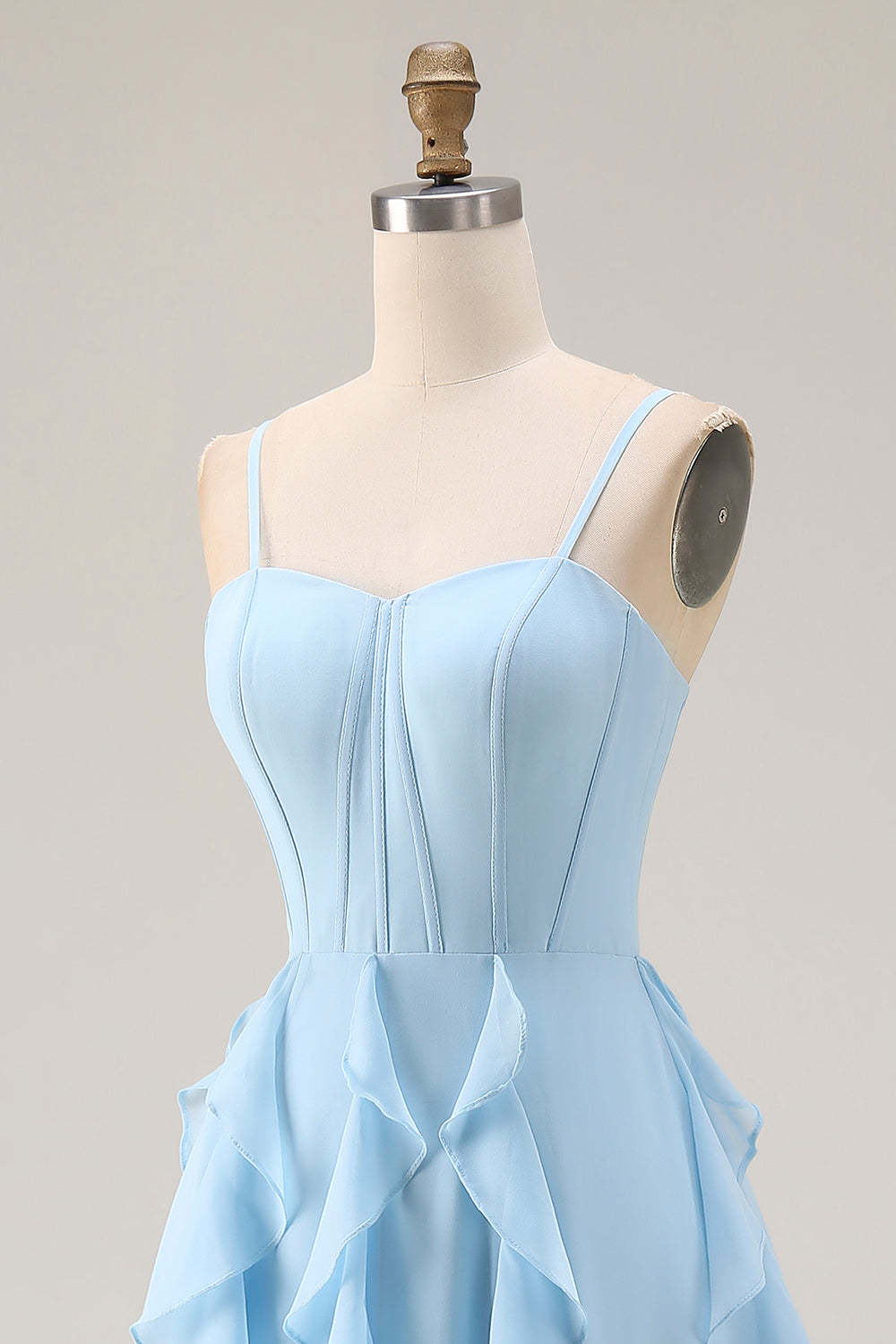 Sky Blue A Line Corset Ruffled Long Bridesmaid Dress