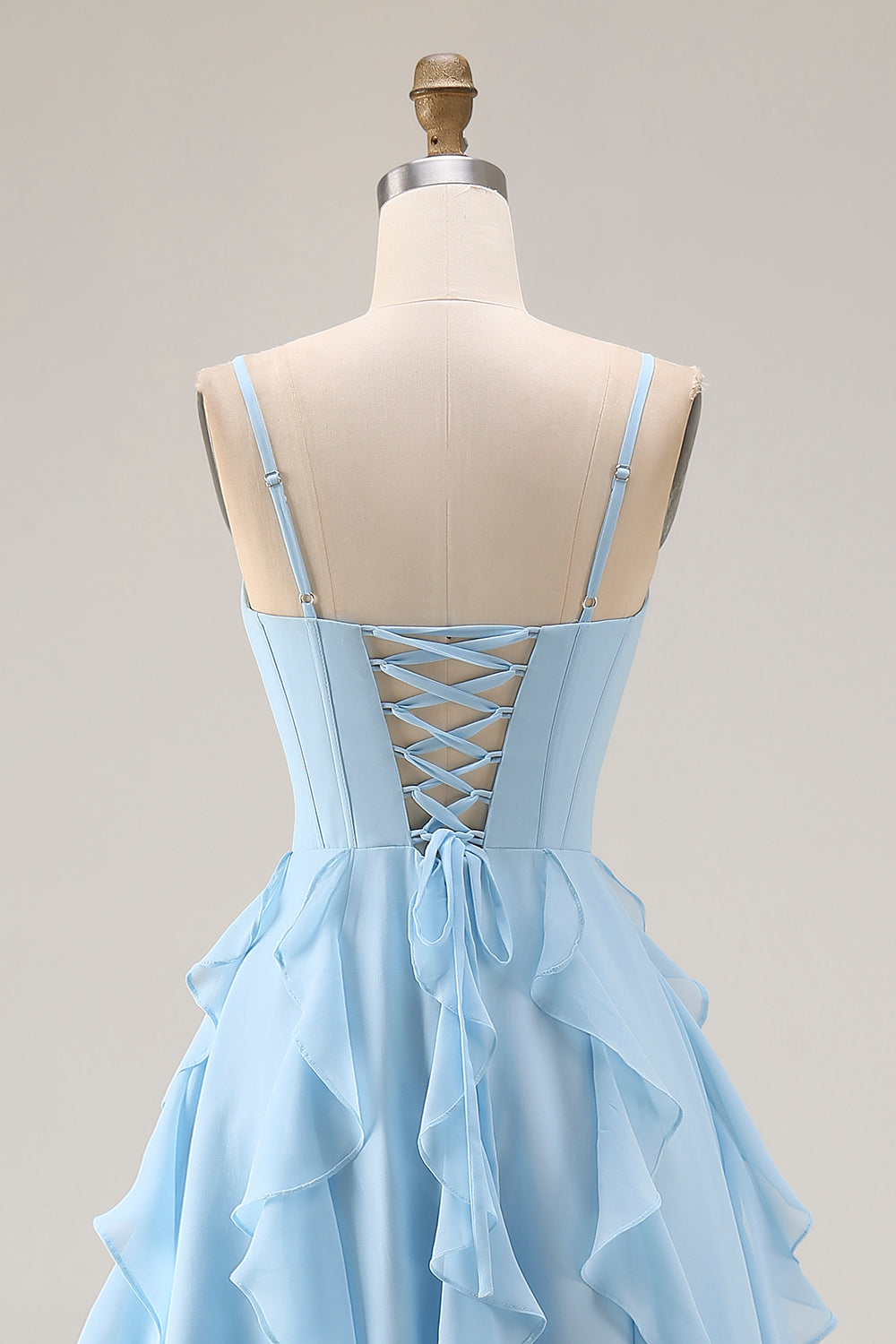 Sky Blue A Line Corset Ruffled Long Bridesmaid Dress