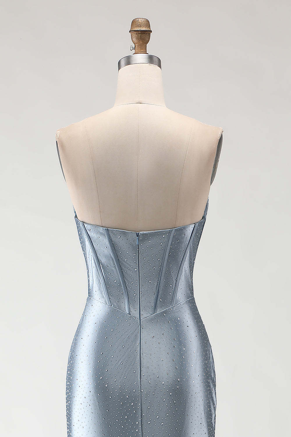 Sparkly Grey Blue Mermaid Long Beaded Corset Prom Dress with Slit