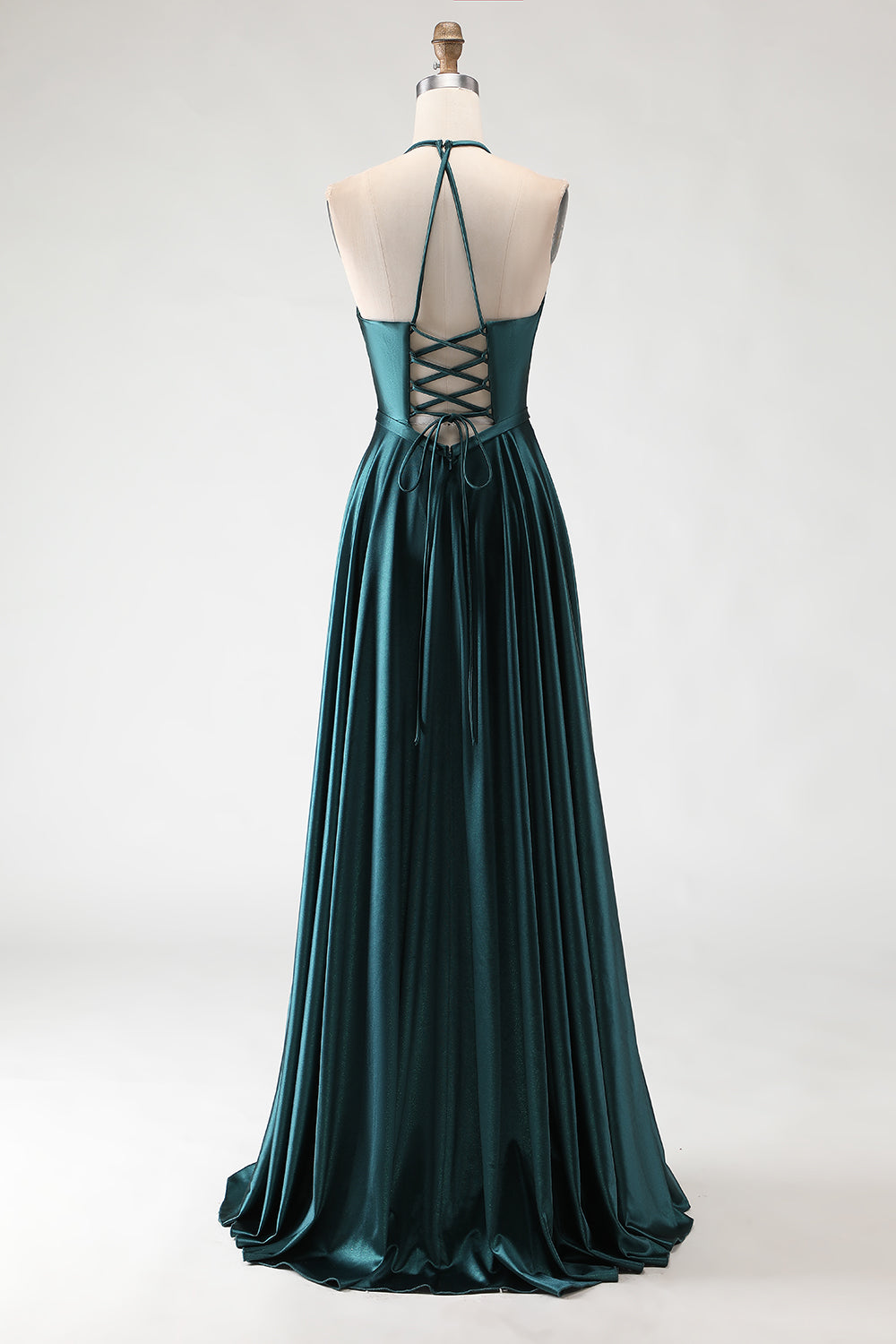 Sparkly Dark Green Halter Neck A Line Maxi Prom Dress with Slit