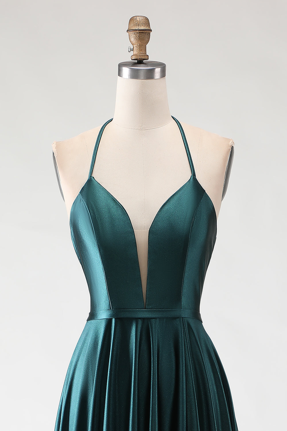 Sparkly Dark Green Halter Neck A Line Maxi Prom Dress with Slit