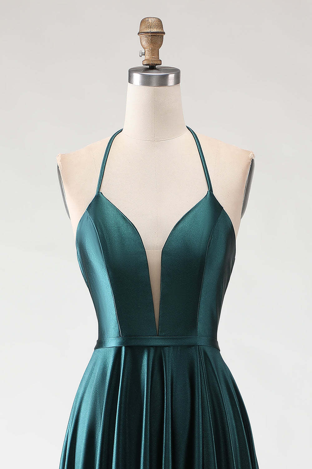Sparkly Dark Green Halter Neck A Line Maxi Prom Dress with Slit