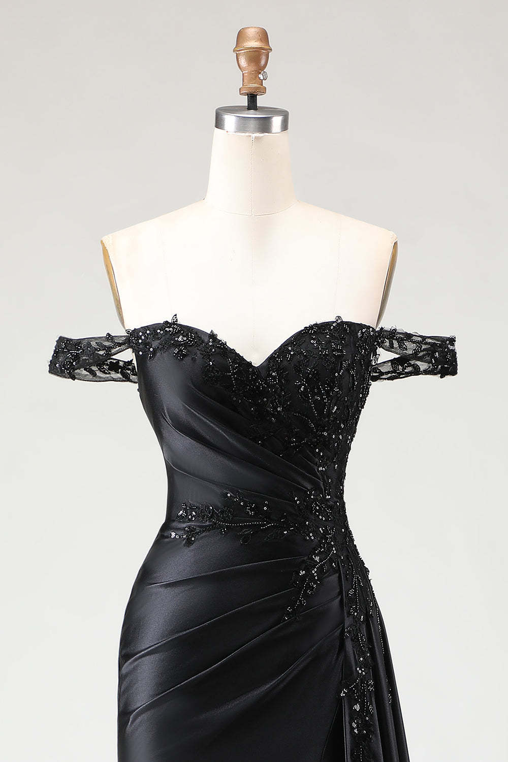 Sparkly Black Mermaid Off the Shoulder Long Prom Dress with Slit