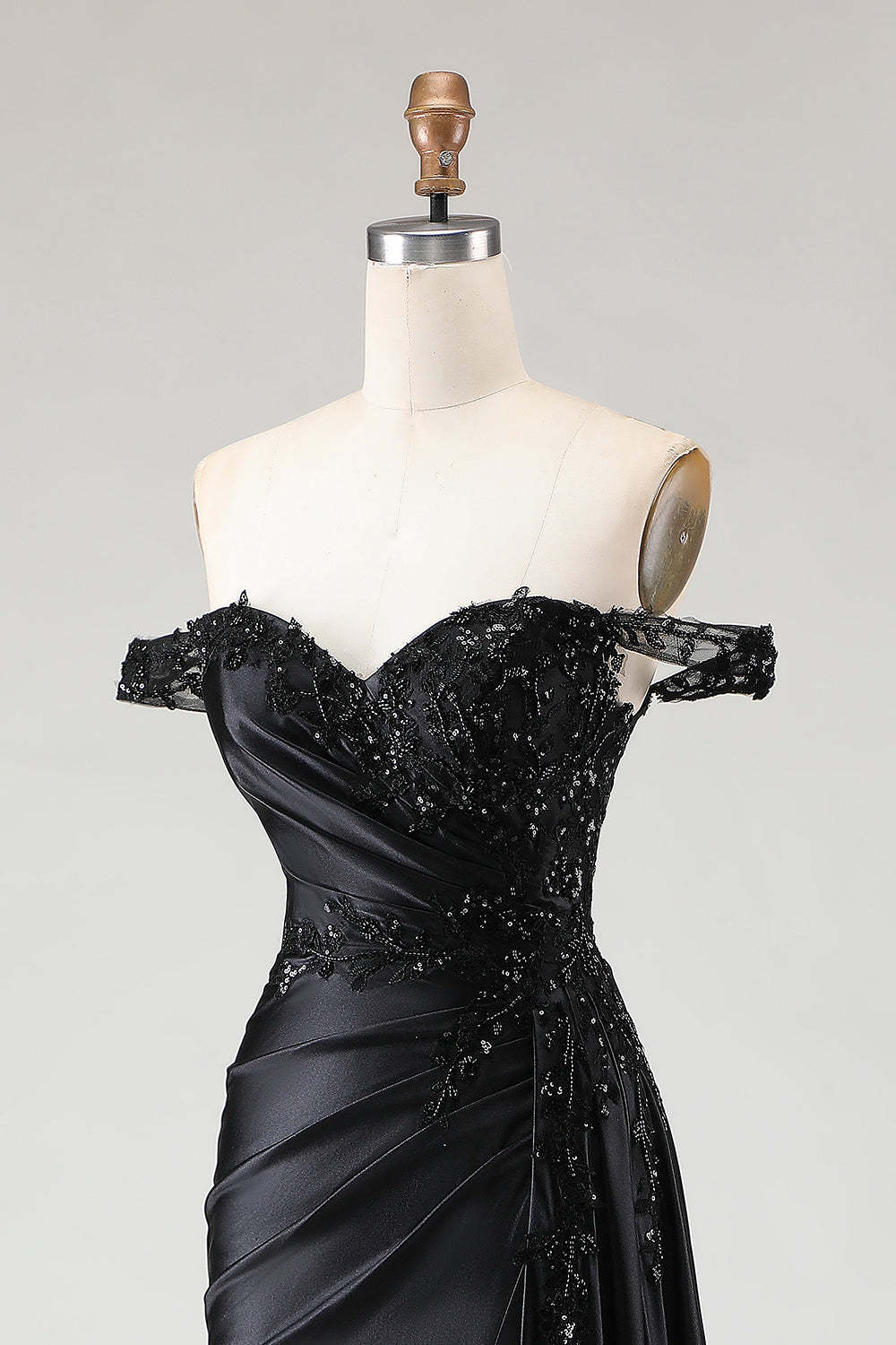 Sparkly Black Mermaid Off the Shoulder Long Prom Dress with Slit