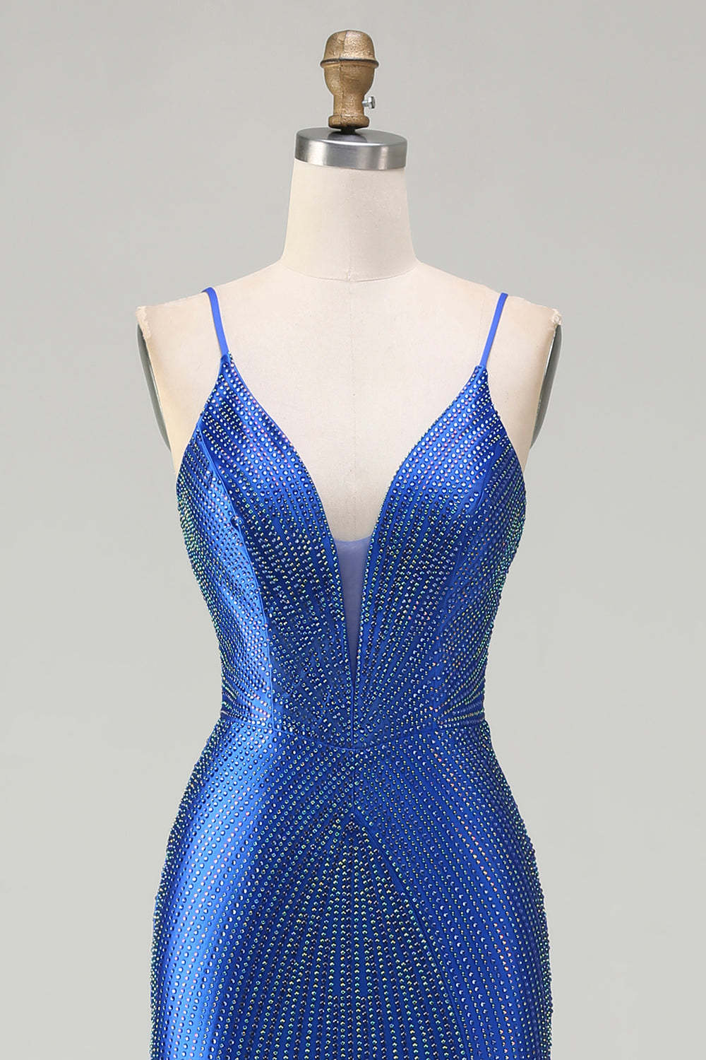 Sparkly Royal Blue Mermaid Beaded Long Satin Prom Dress with Slit