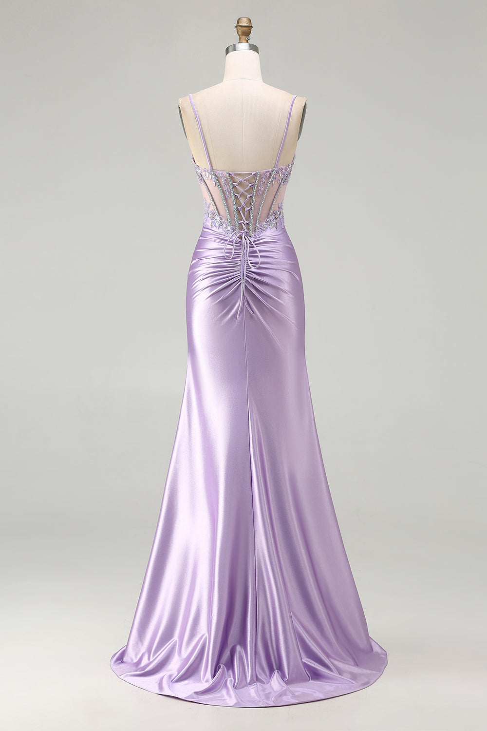 Sparkly Sequin Floral Light Purple Long Corset Prom Dress with Slit