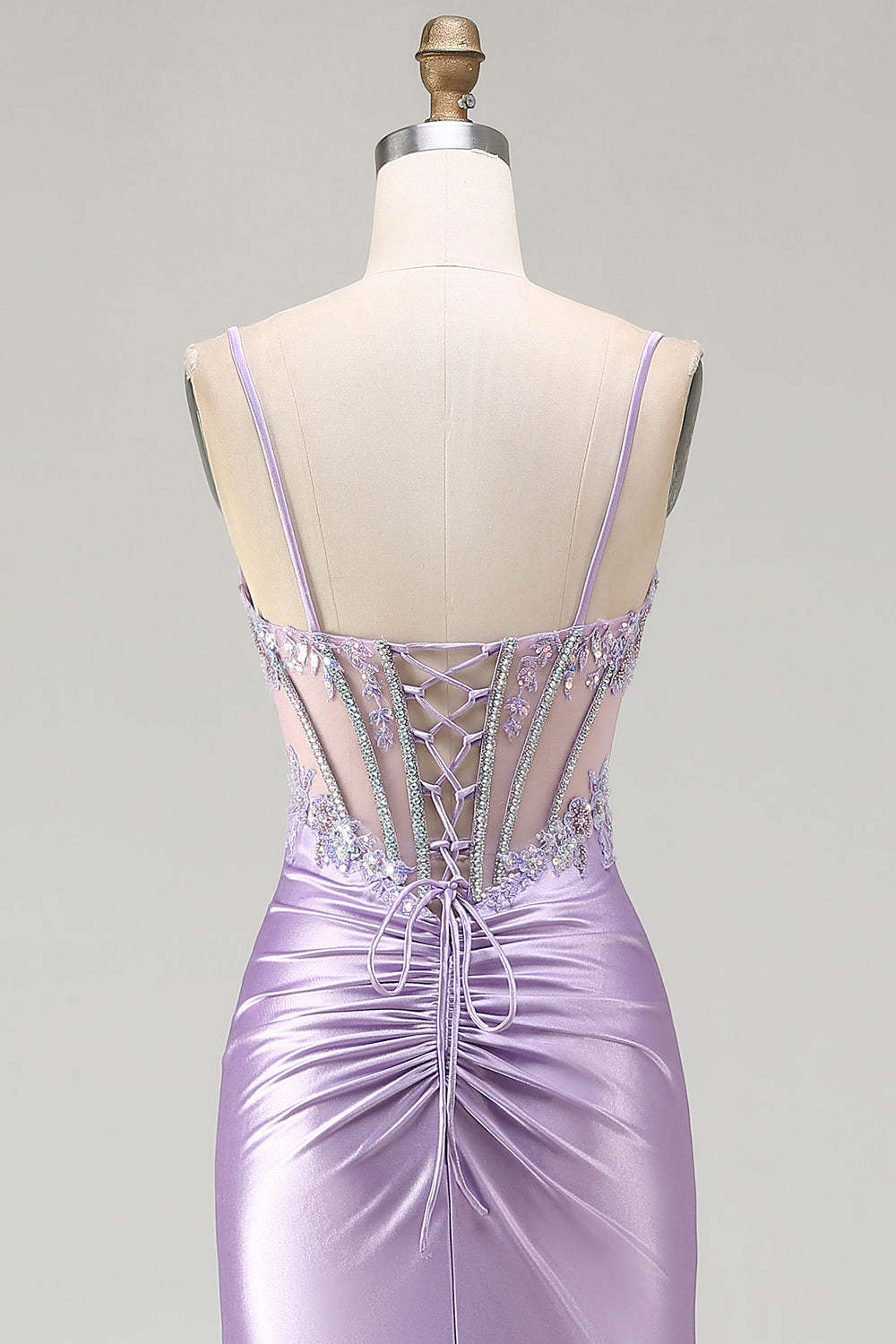 Sparkly Sequin Floral Light Purple Long Corset Prom Dress with Slit