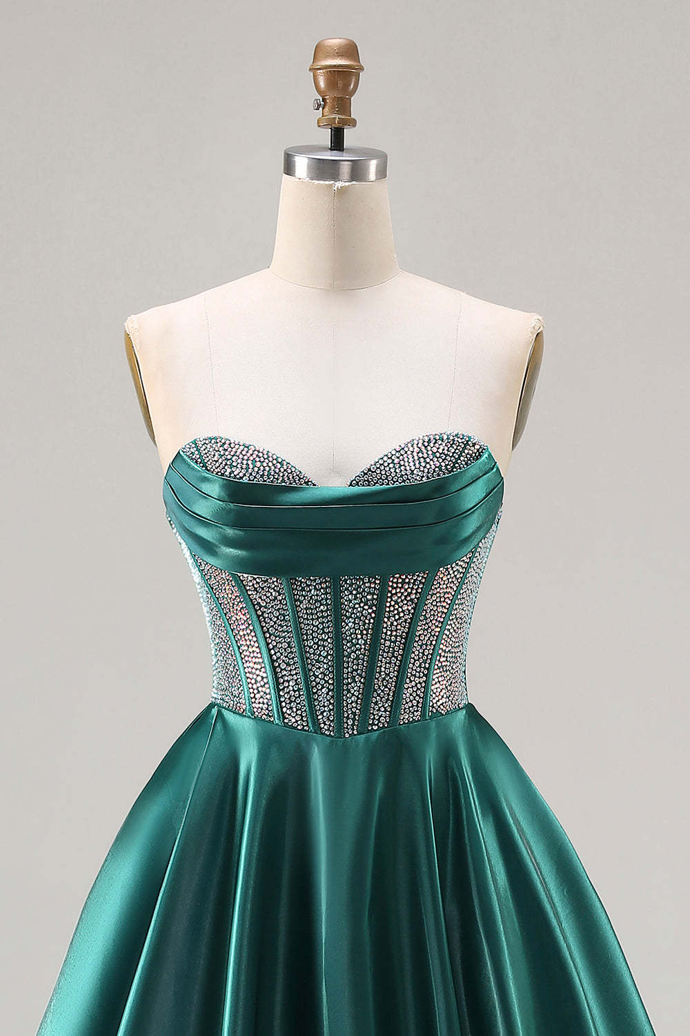 Sparkly Dark Green Sweetheart Satin Long Corset Prom Dress with Beading