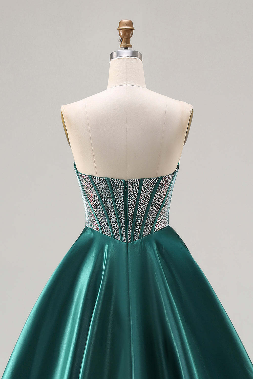 Sparkly Dark Green Sweetheart Satin Long Corset Prom Dress with Beading
