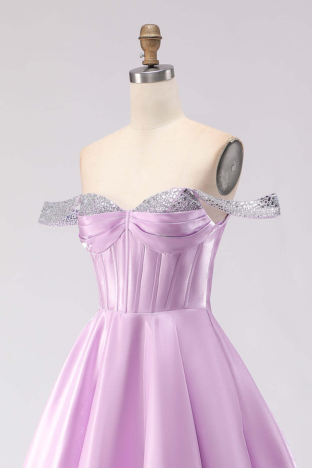 Sparkly Light Purple Off the Shoulder A Line Long Corset Prom Dress with Beading