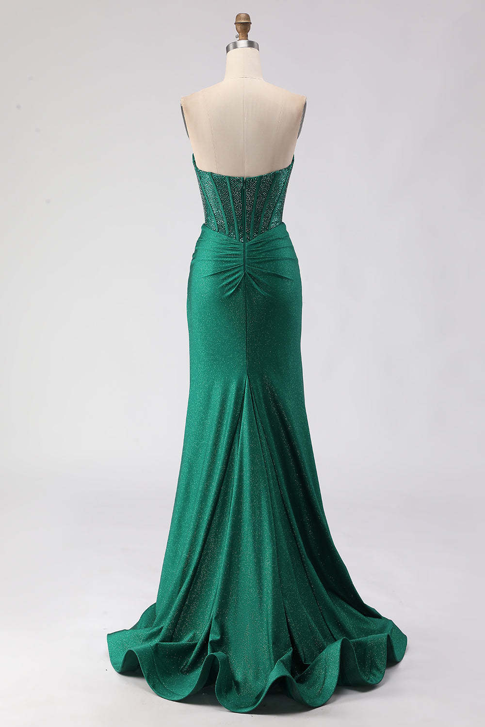 Sparkly Dark Green Mermaid Sweetheart Long Corset Prom Dress with Slit