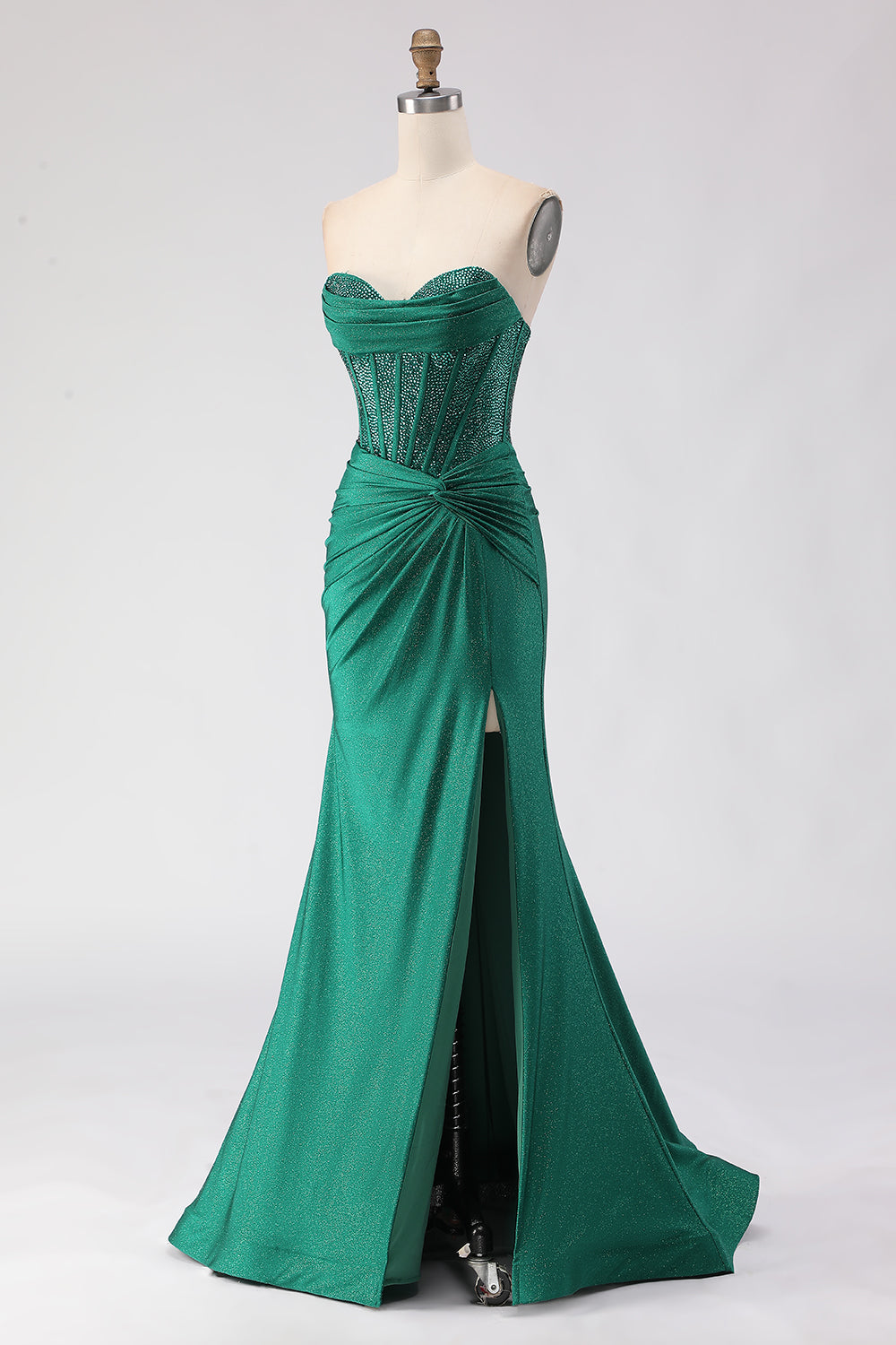 Sparkly Dark Green Mermaid Sweetheart Long Corset Prom Dress with Slit