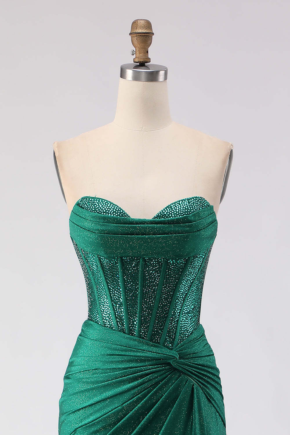 Sparkly Dark Green Mermaid Sweetheart Long Corset Prom Dress with Slit