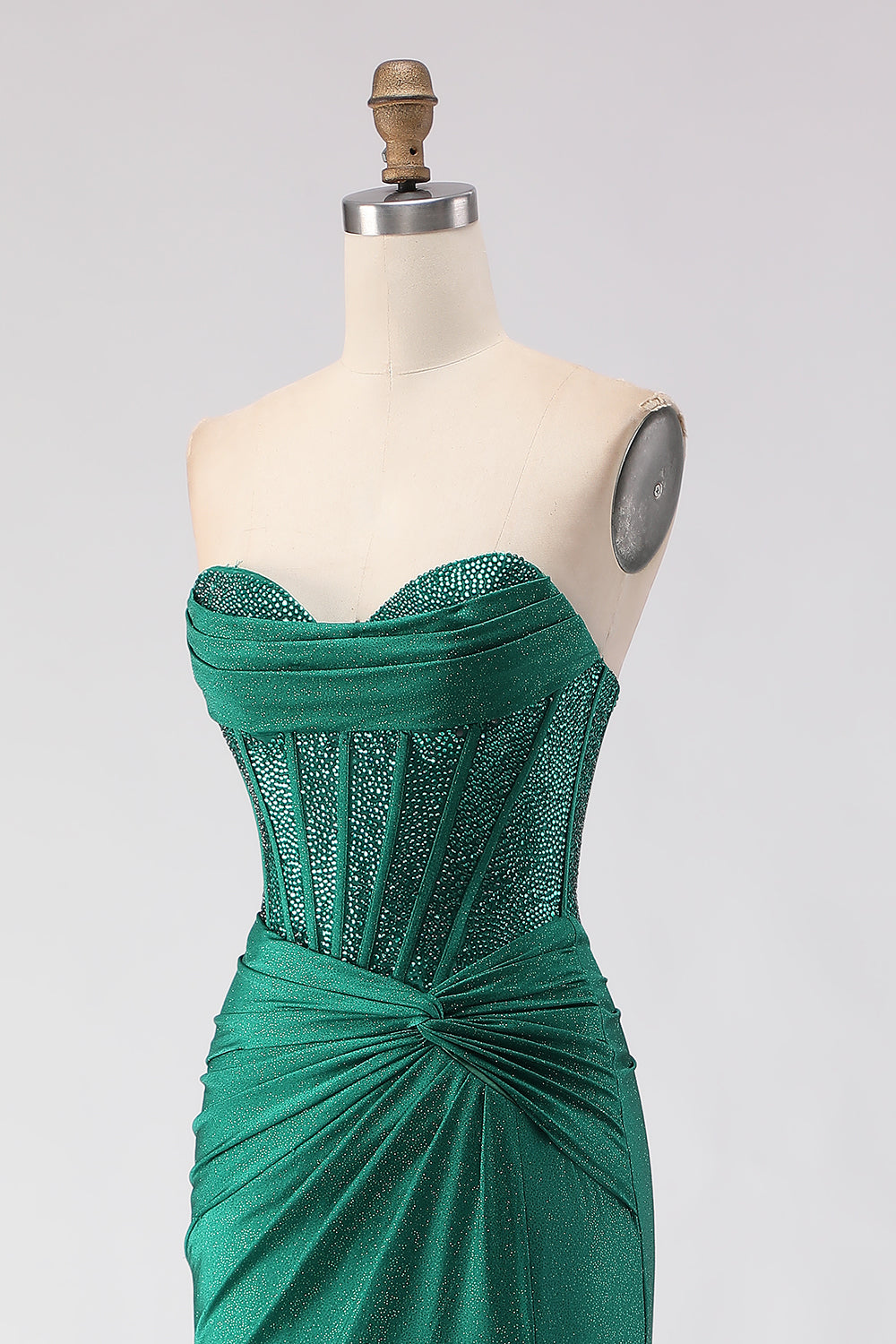 Sparkly Dark Green Mermaid Sweetheart Long Corset Prom Dress with Slit