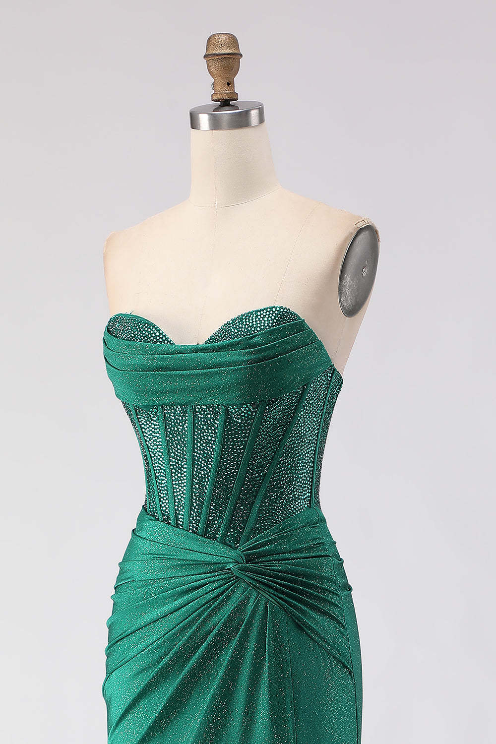 Sparkly Dark Green Mermaid Sweetheart Long Corset Prom Dress with Slit