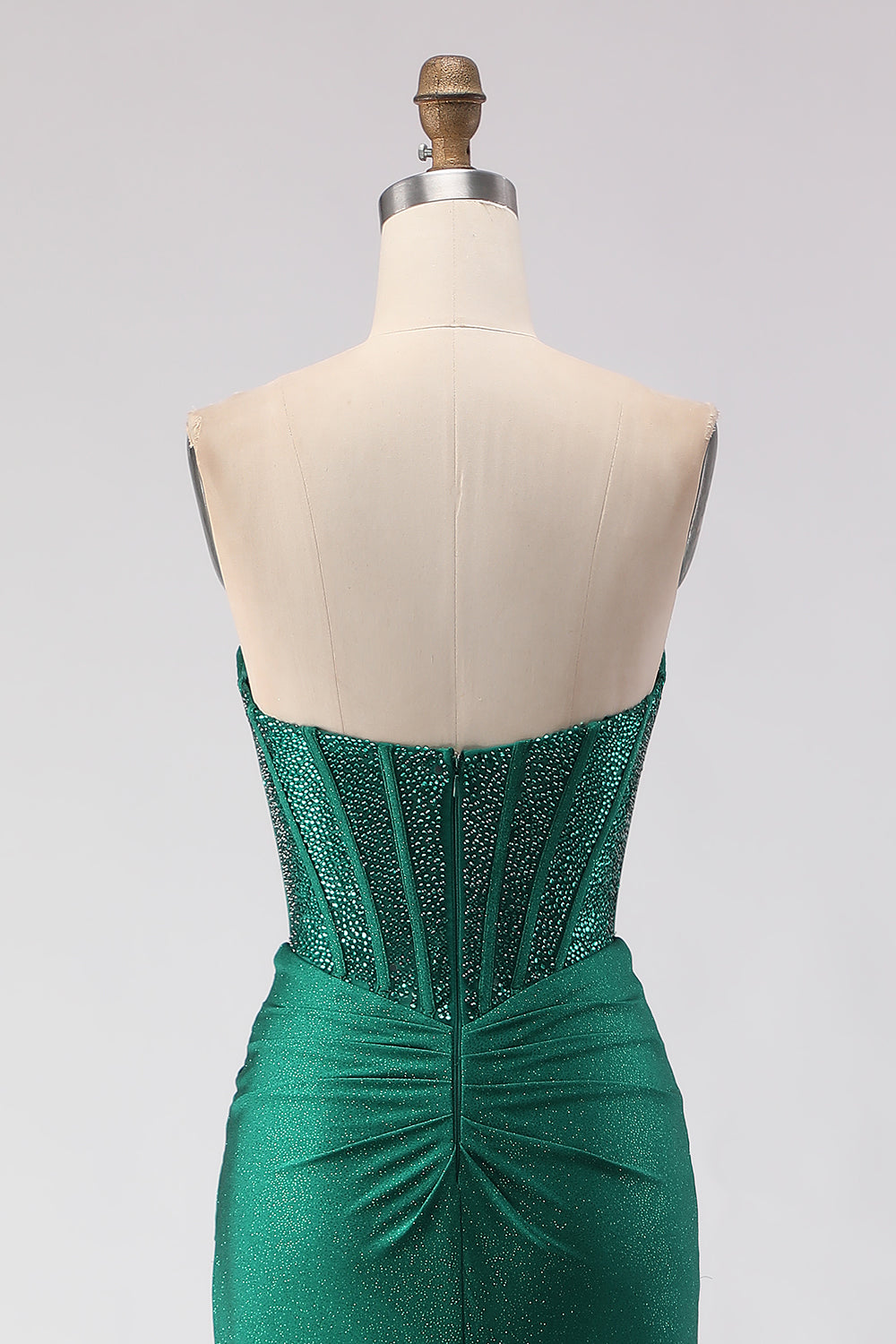 Sparkly Dark Green Mermaid Sweetheart Long Corset Prom Dress with Slit