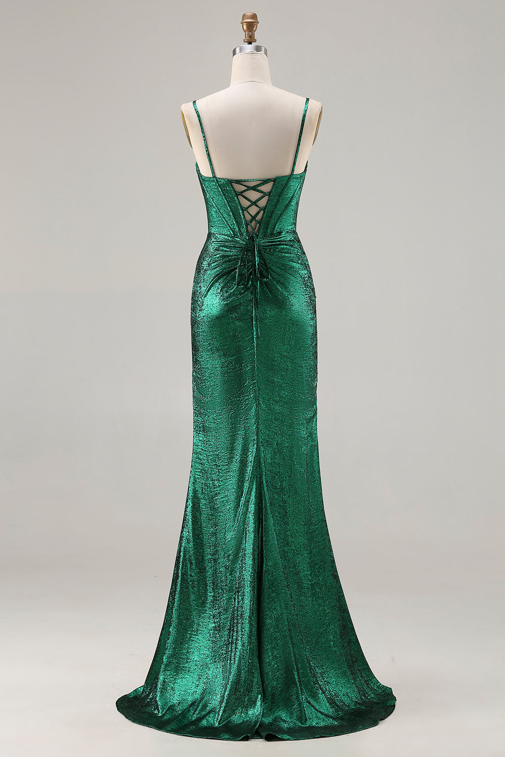 Sparkly Dark Green Mermaid Beaded Ruched Long Corset Prom Dress with Slit