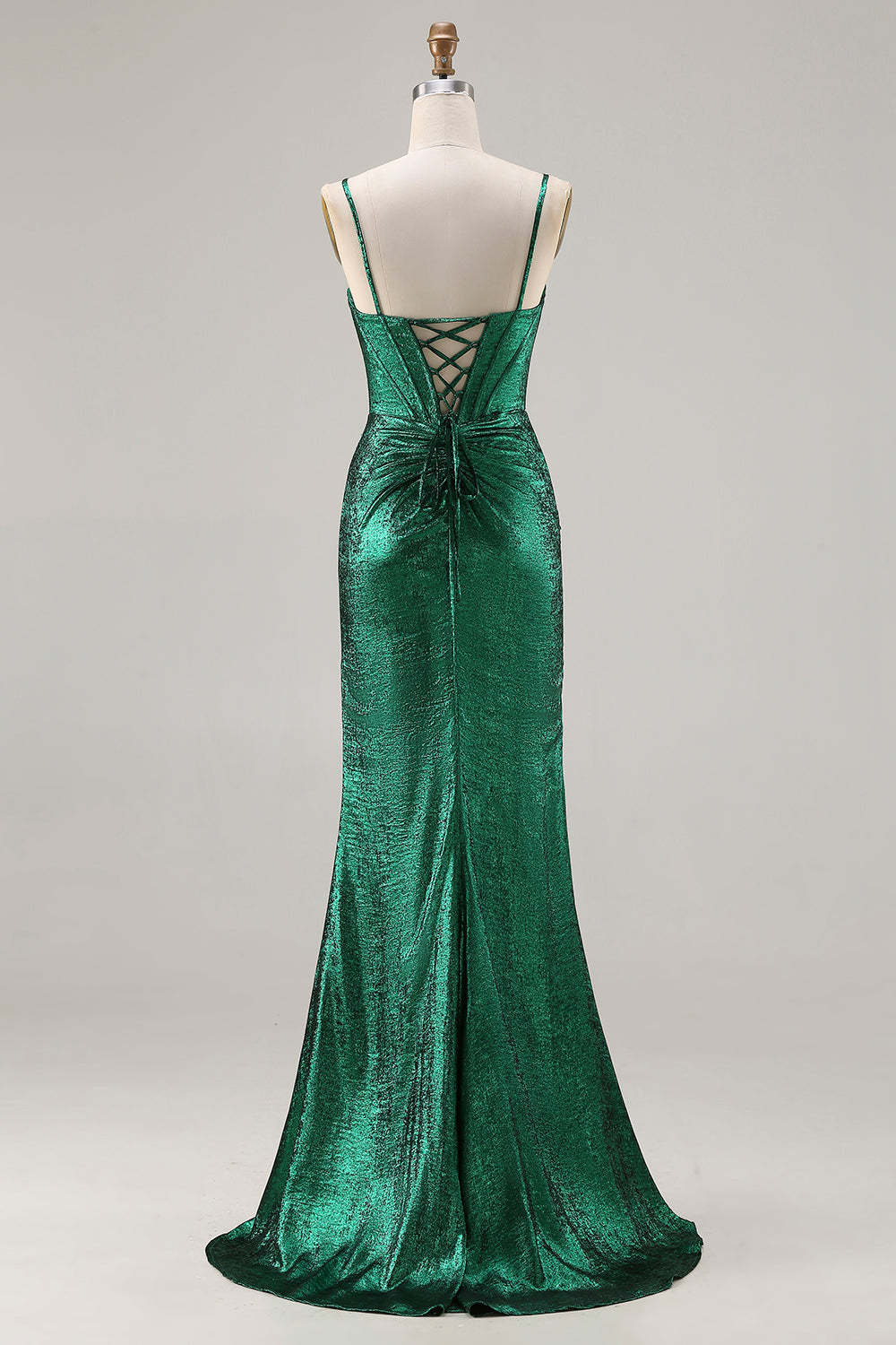 Sparkly Dark Green Mermaid Beaded Ruched Long Corset Prom Dress with Slit