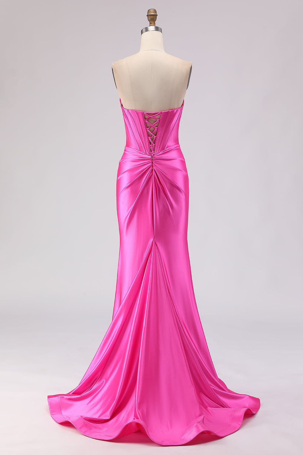 Sparkly Fuchsia Sweetheart Beaded Long Corset Prom Dress with Slit