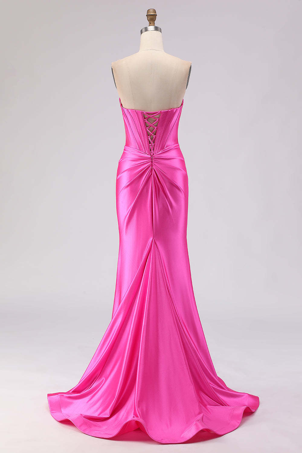 Sparkly Fuchsia Sweetheart Beaded Long Corset Prom Dress with Slit