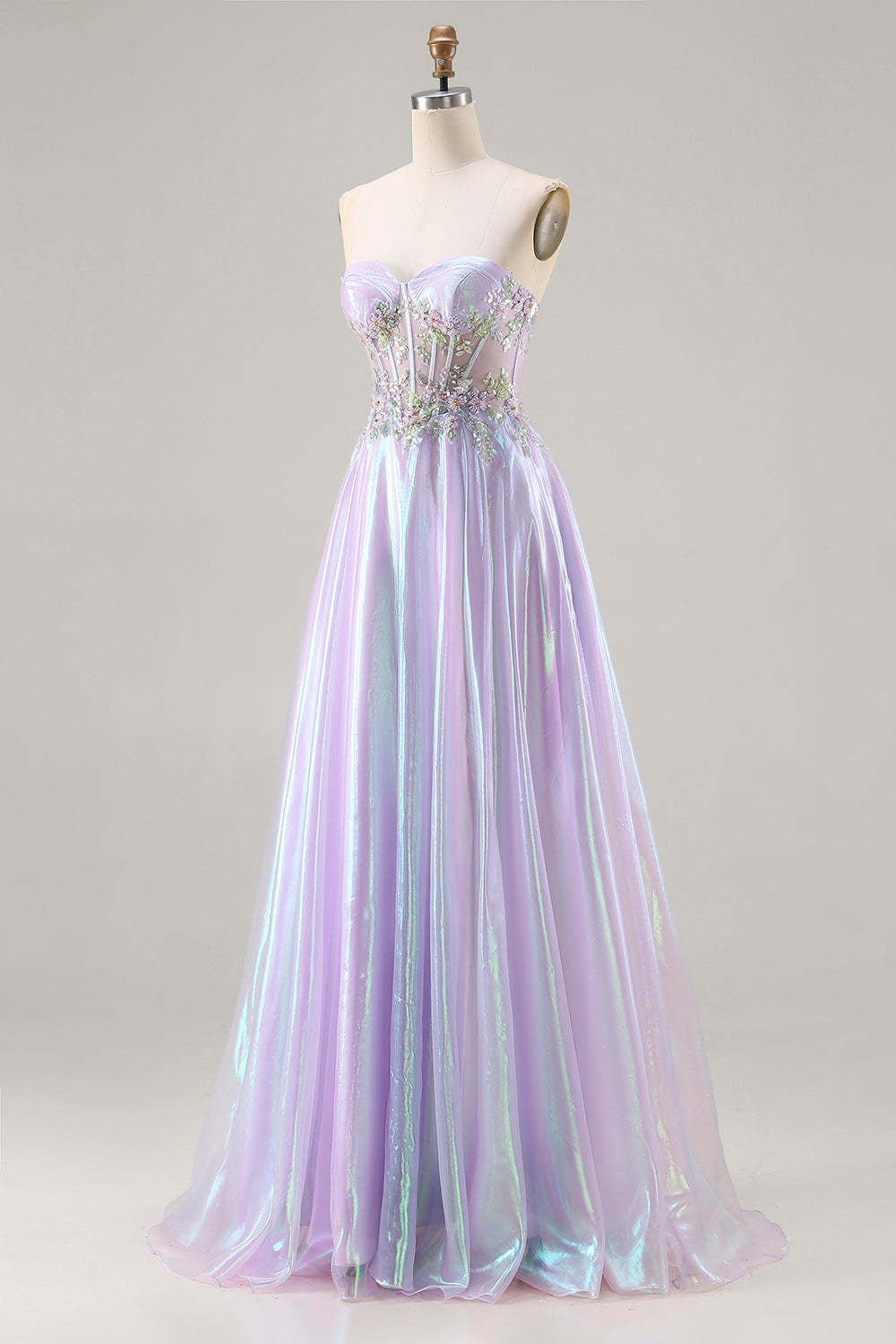 Sparkly Purple A Line Sweetheart Long Corset Prom Dress with Appliques