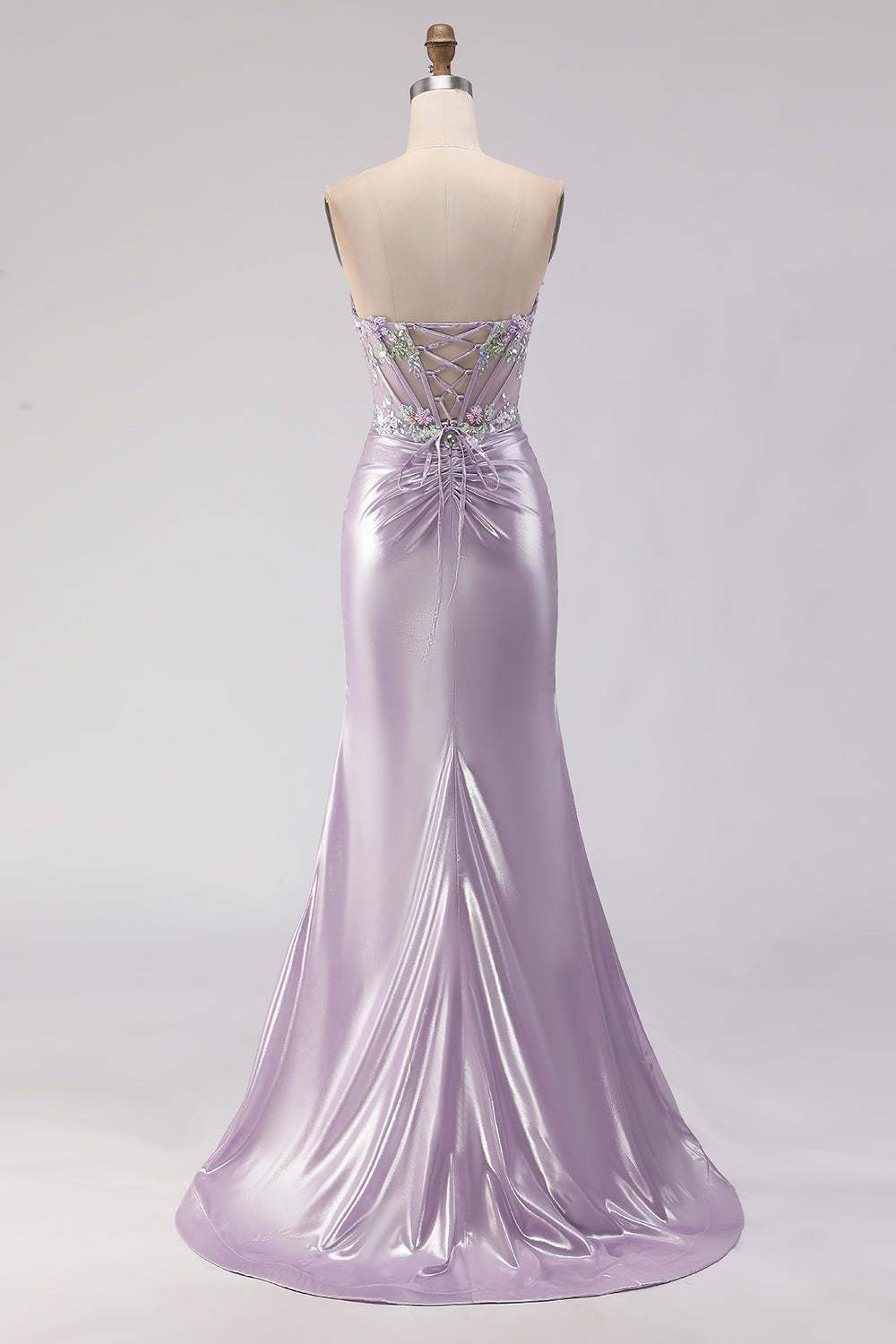 Sparkly Light Purple Corset Floral Mermaid Long Prom Dress with Beading