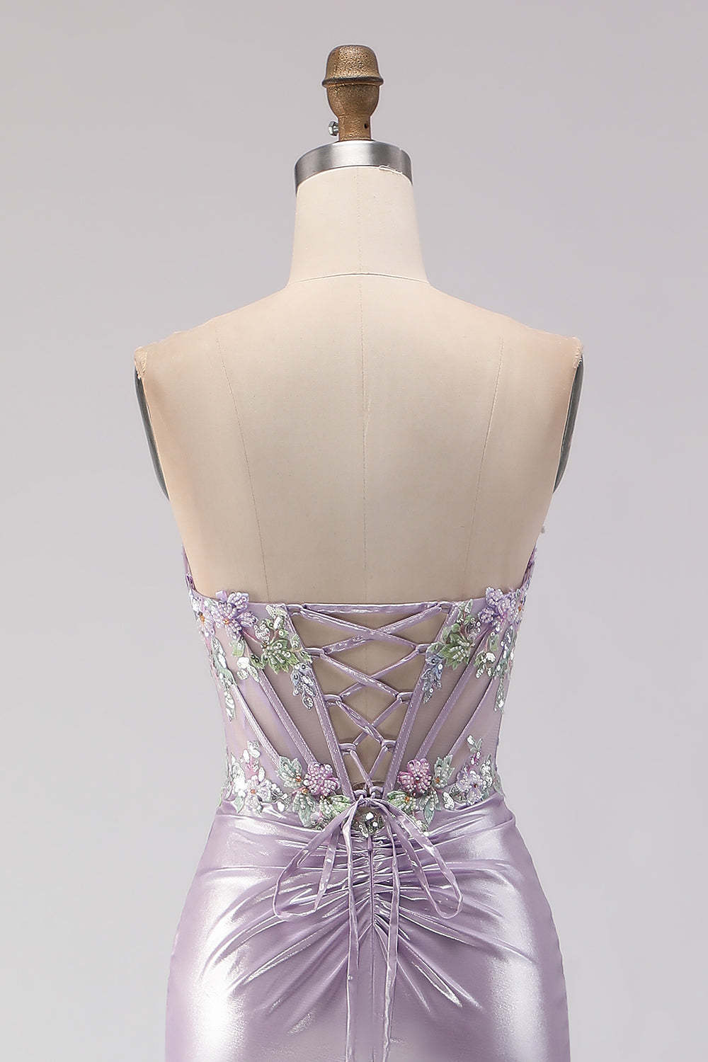 Sparkly Light Purple Corset Floral Mermaid Long Prom Dress with Beading