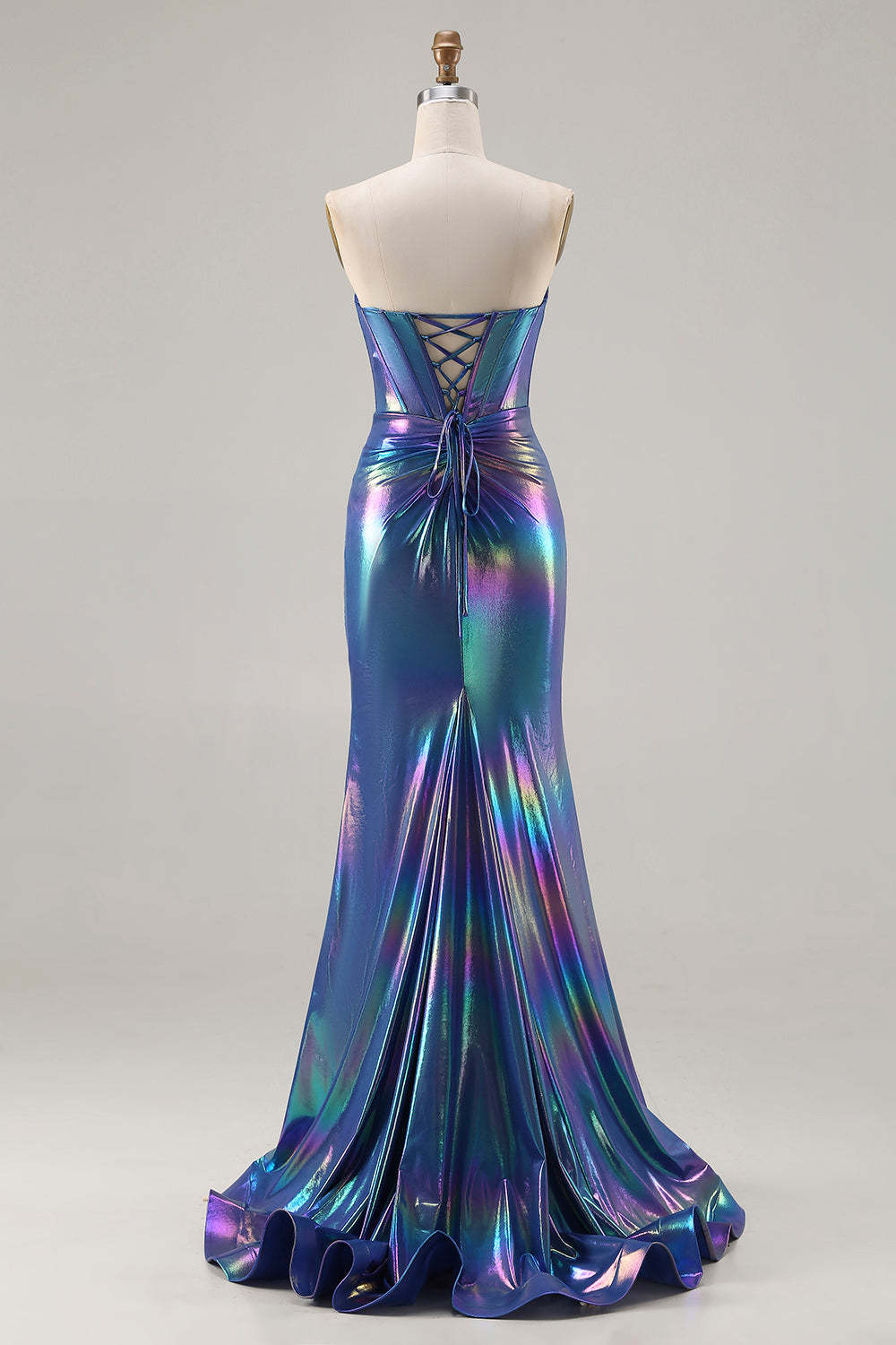 Sparkly Navy Sweetheart Mermaid Long Corset Prom Dress with Slit