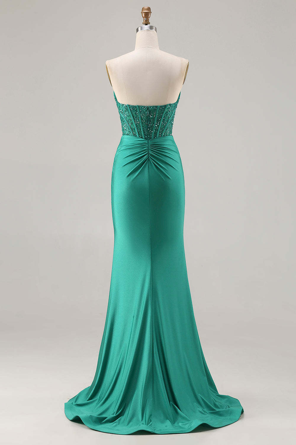 Sparkly Dark Green Strapless Mermaid Long Corset Prom Dress with Beading