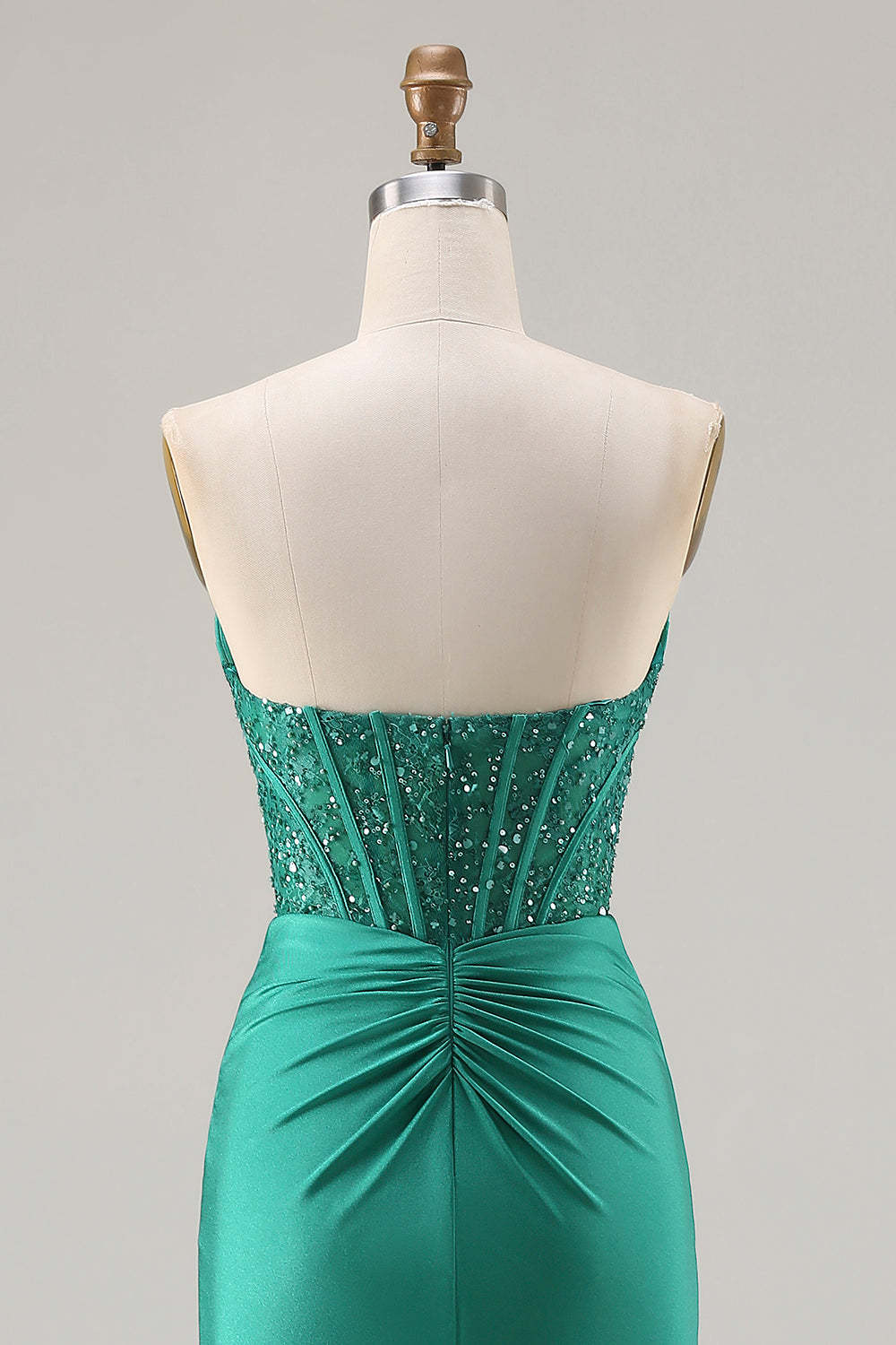 Sparkly Dark Green Strapless Mermaid Long Corset Prom Dress with Beading