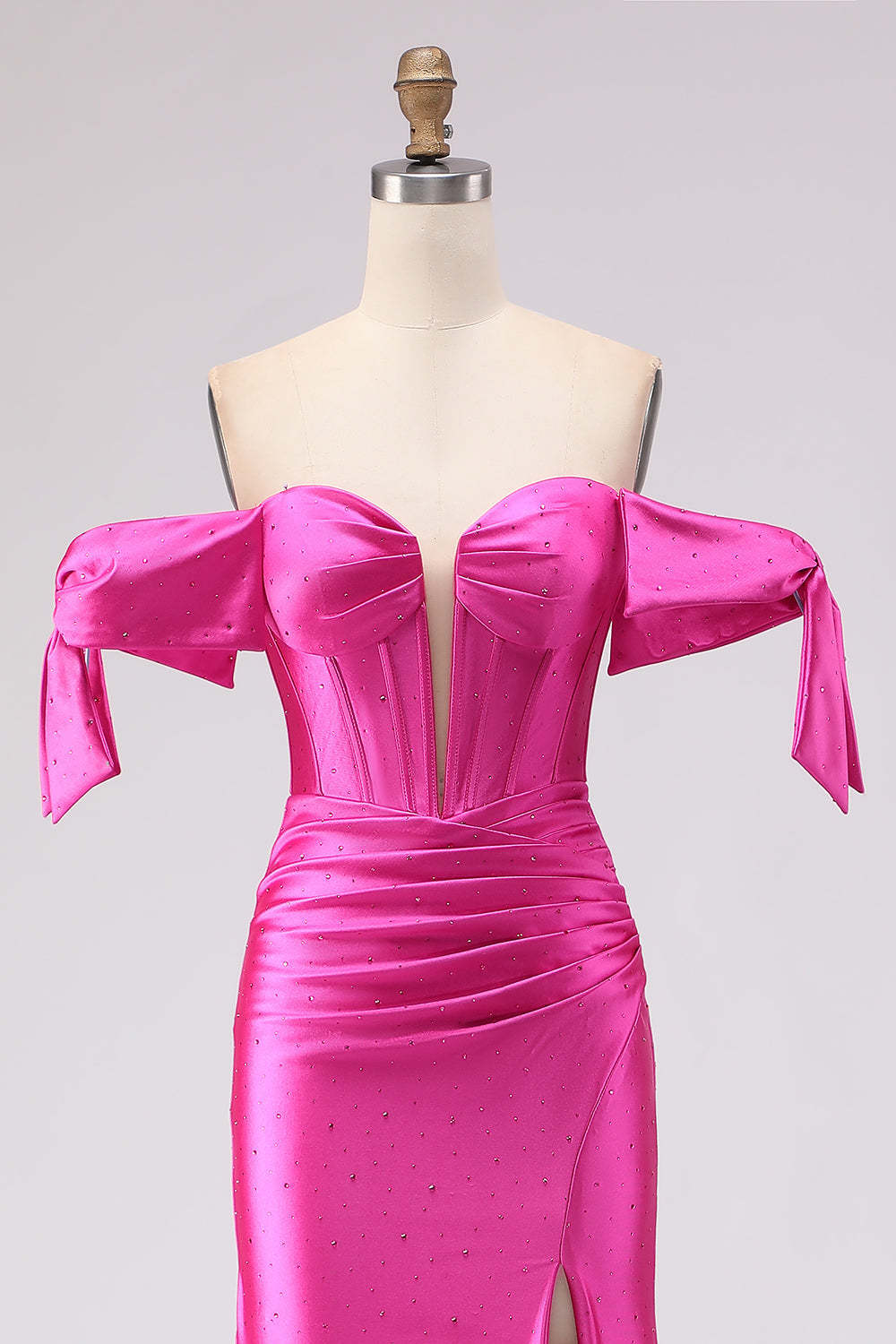 Sparkly Fuchsia Mermaid Beaded Long Corset Prom Dress with Slit