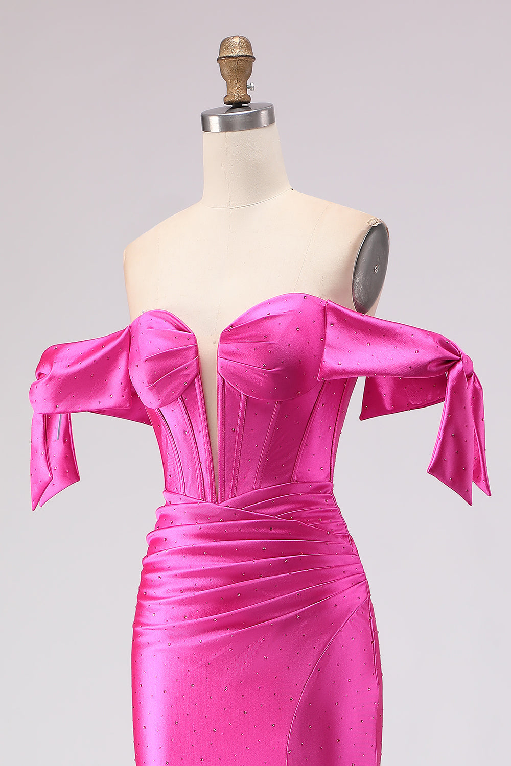 Sparkly Fuchsia Mermaid Beaded Long Corset Prom Dress with Slit