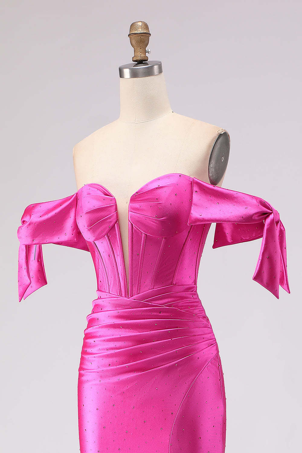 Sparkly Fuchsia Mermaid Beaded Long Corset Prom Dress with Slit