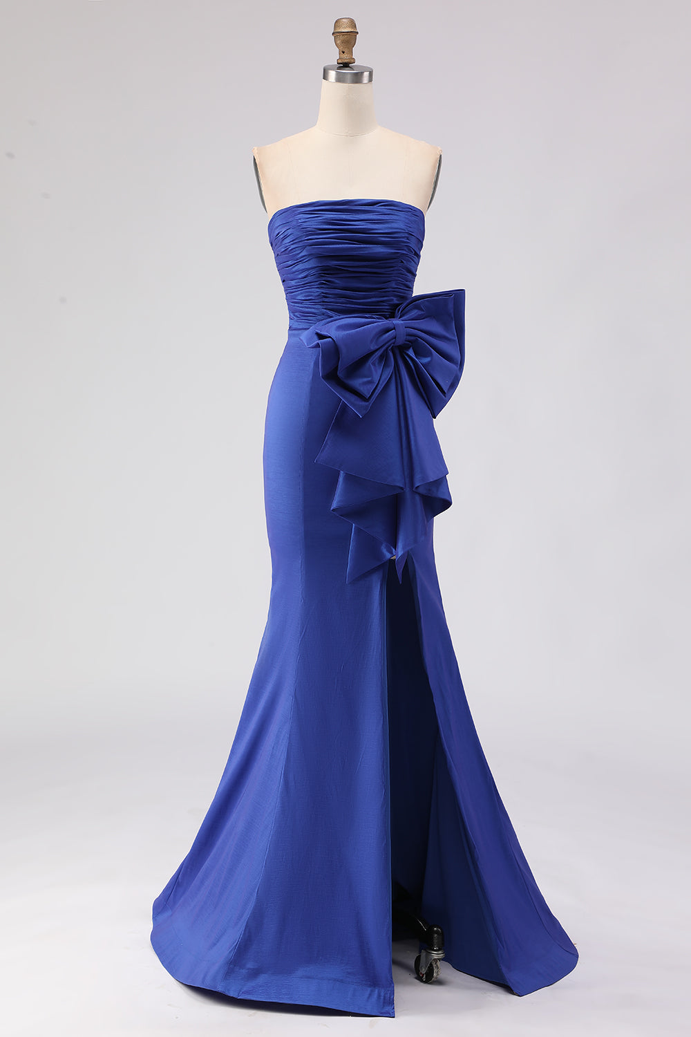 Royal Blue Strapless Mermaid Satin Long Prom Dress with Slit