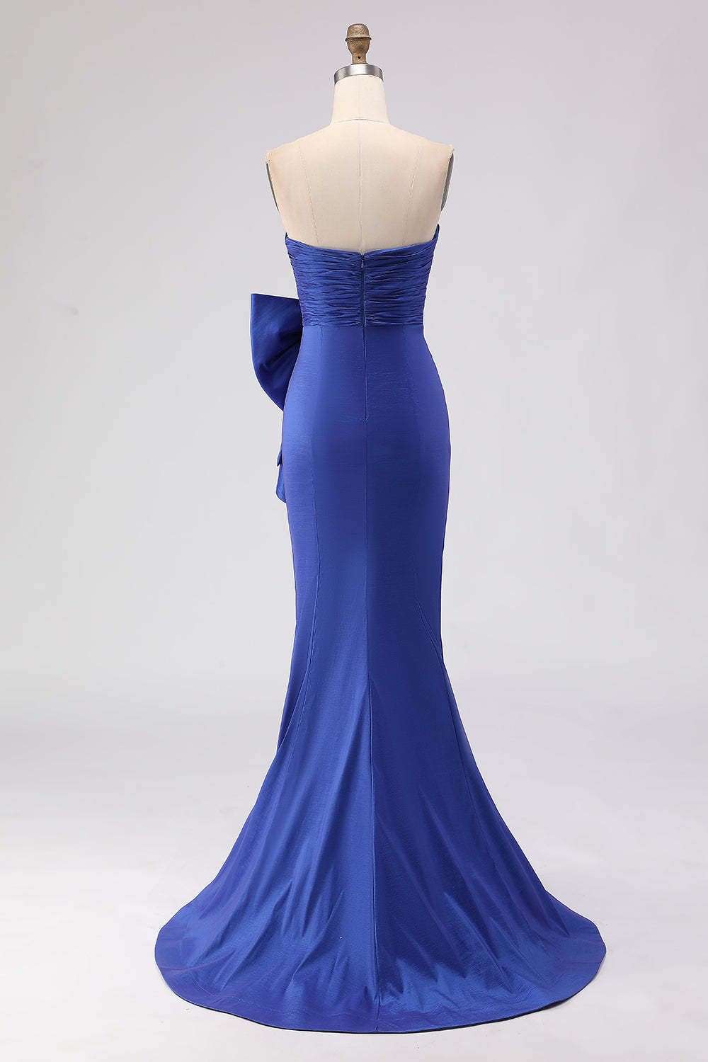 Royal Blue Strapless Mermaid Satin Long Prom Dress with Slit