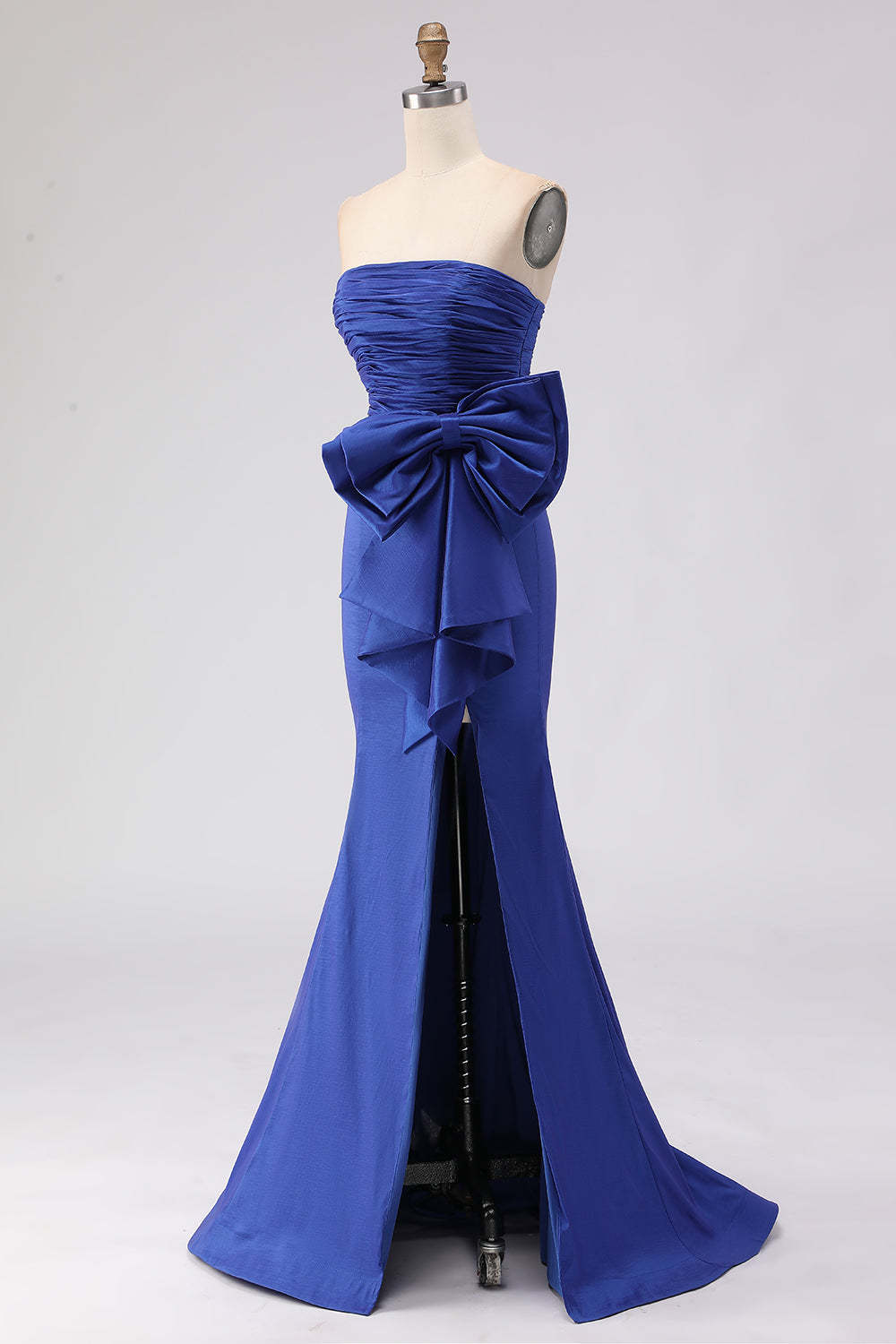 Royal Blue Strapless Mermaid Satin Long Prom Dress with Slit