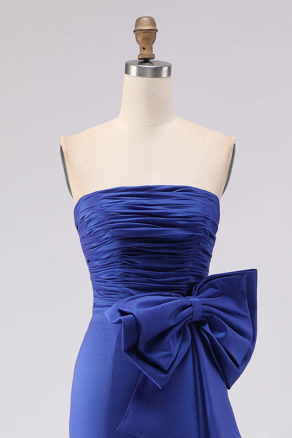 Royal Blue Strapless Mermaid Satin Long Prom Dress with Slit