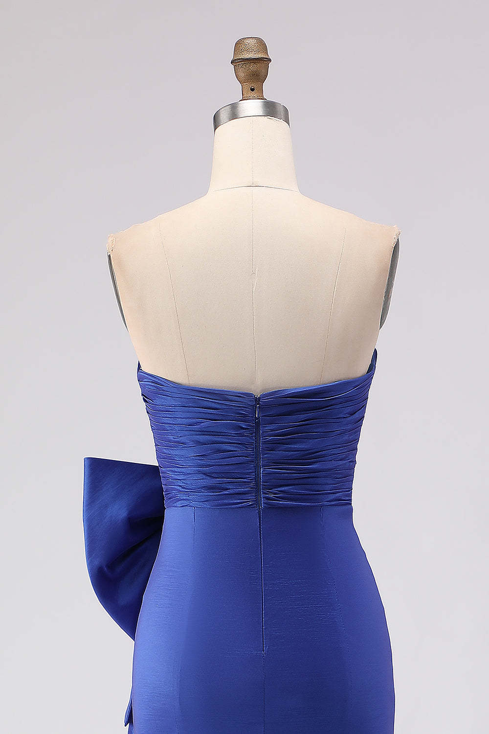 Royal Blue Strapless Mermaid Satin Long Prom Dress with Slit