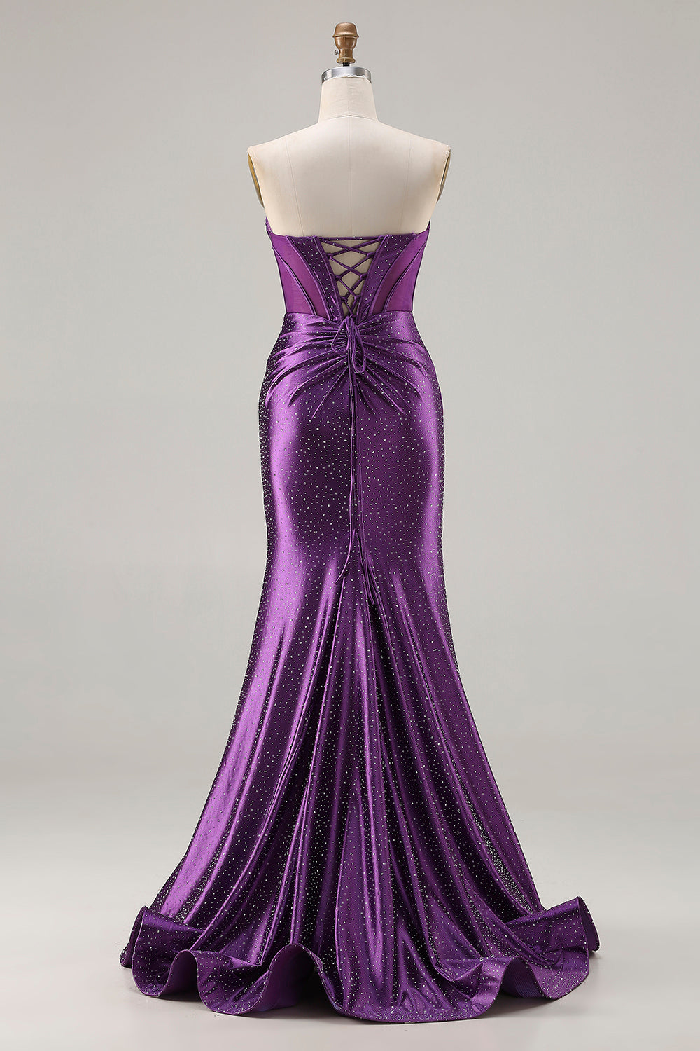 Sparkly Dark Purple Mermaid Beaded Long Corset Prom Dress with Slit