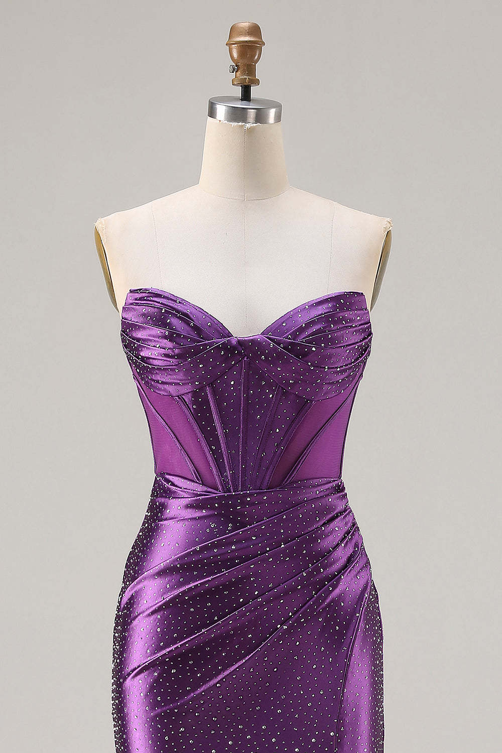 Sparkly Dark Purple Mermaid Beaded Long Corset Prom Dress with Slit