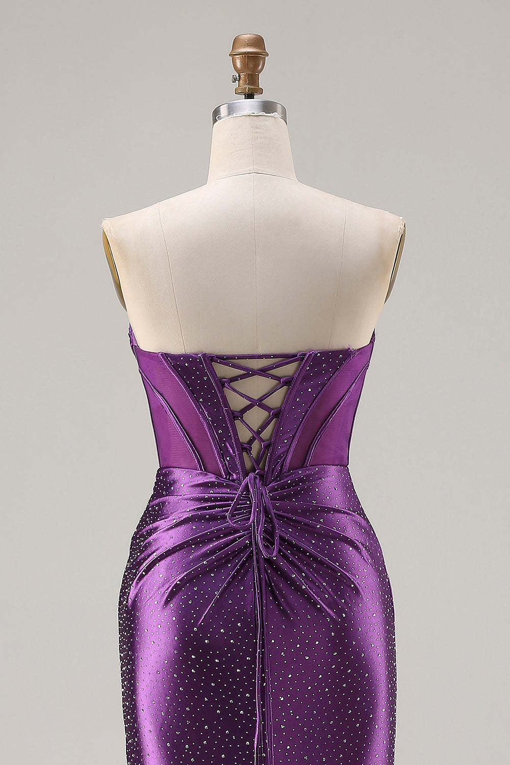 Sparkly Dark Purple Mermaid Beaded Long Corset Prom Dress with Slit